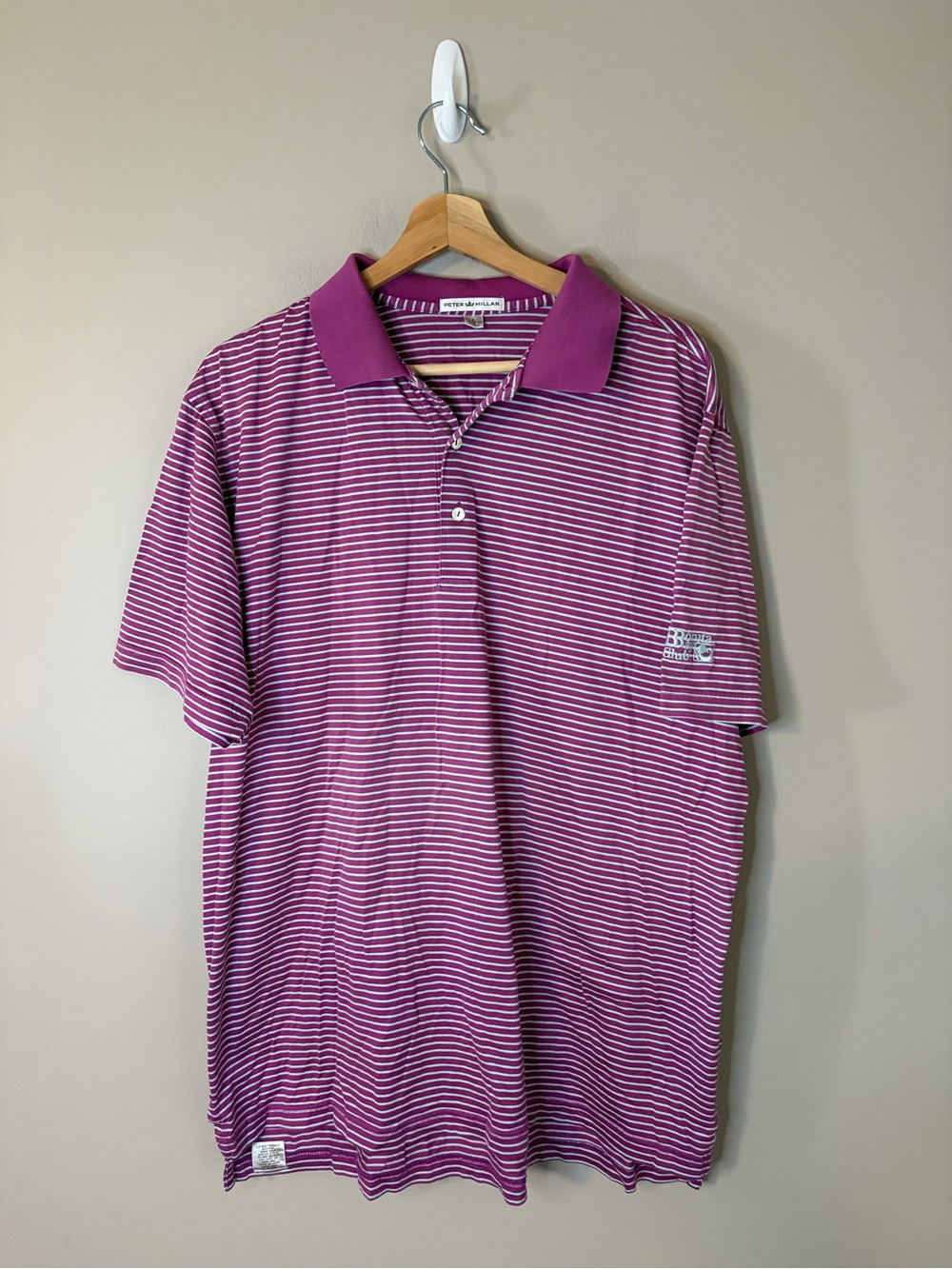 Peter Millar Magenta and White Striped Polo